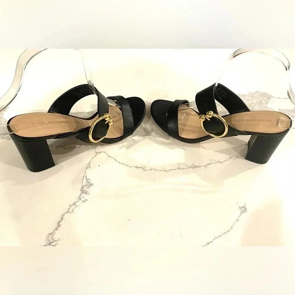 Stuart Weitzman Women’s Belinda 75 Leather 3” Heel Slide Sandal Black Size 6 NEW - Picture 5 of 10